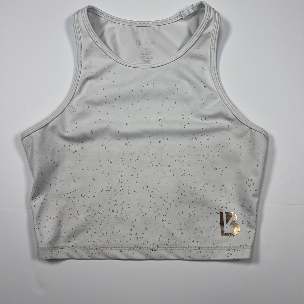 Buffbunny Aurora Crop Tank Small Rose Gold Speckle High Scoop Neck Gym/Yoga